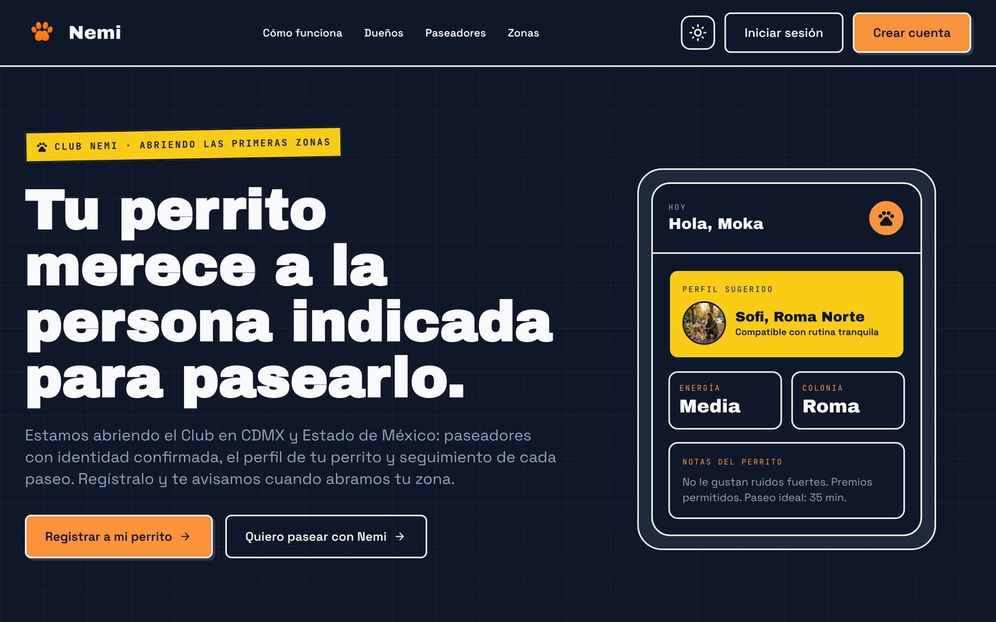 Interfaz web de Nemi en nemi.club